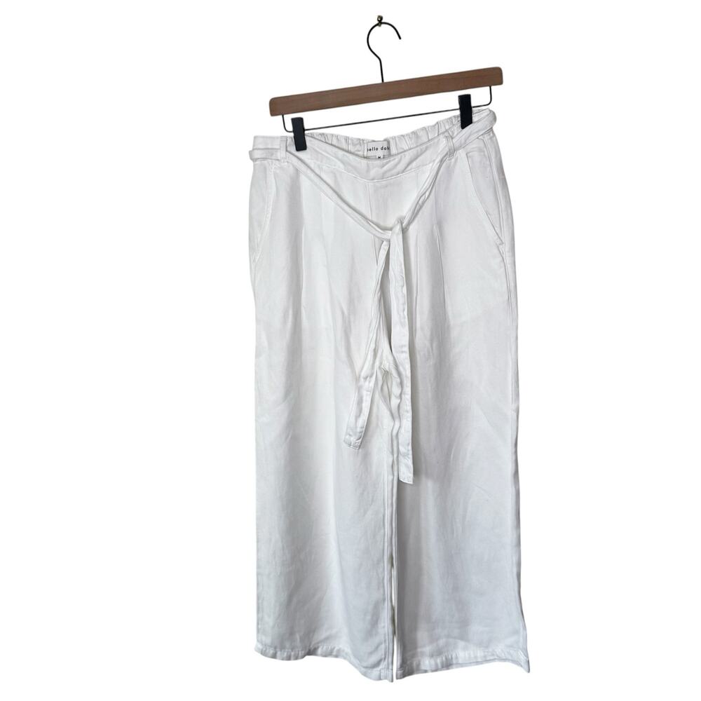 BELLA DAHL Relaxed Wide Leg Linen Blend Belted Pants White Medium B3054-d65-301